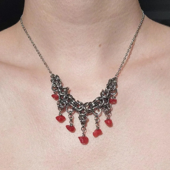 Vintage gothic vampire chandelier with red crystals chunky statement necklace - Picture 2 of 6